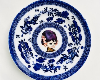 Big Eye Doll Art Plate: Vintage Chinese Dragon Wall Hanging