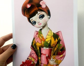 Pose Doll art prints / Bradley Doll / Sakura / Japanese Chinese / Kimono