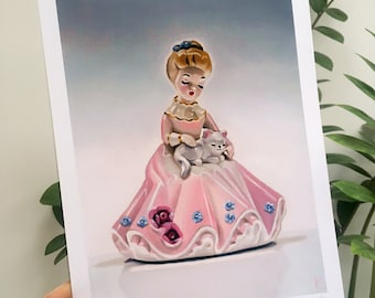 Glinda the Good / A4 art print / Josef vintage china figurine / white witch / doll art / drawlloween / retro spooky / wizard of oz