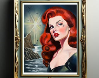The Enchanted Sea 12x16" Fine Art Print - a signed Giclee Print of my original mermaid oil painting / lagoon / ocean / shipwreck / lowbrow