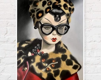 Shady Lady 12x16" Fine Art Print - a signed Giclee Print of my original oil painting / Vampires / femme fatale / lowbrow / 80s fashion