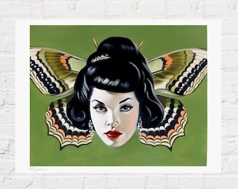 Papillon 12x16" Fine Art Print - a signed Giclee Print of my original oil painting / Chinese New Year / lowbrow pop surrealism / 50s pin up