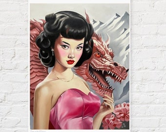 Year of the Dragon 12x16" Fine Art Print signed by artist / Chinese New Year / Mid Century Modern Kitsch Art Retro Art / pop surrealism