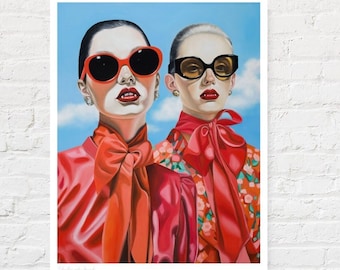 Ladies who lunch 12 x 16" Fine Art Print - een gesigneerde gicleeprint van mijn origineel olieverfschilderij / Vampires / femme fatale / lowbrow / mode uit de jaren 80