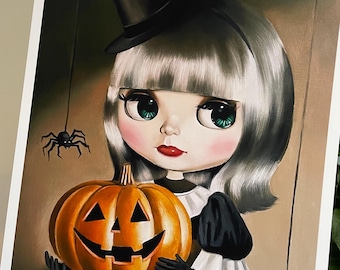 Blythe Doll / Pumpkin / A4 art print / 'Gourd Morning!' / trick or treat / doll art / mab drawlloween club