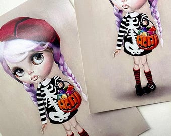 5 x Blythe Doll Trick or Treat Art Post Cards / greetings cards / halloween / thankyou card / birthday card / big eyes doll pumpkin