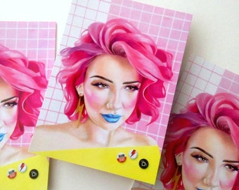 5 x Postcards Rad 80s 90s Graphics Teen pink hair n pins / greetings cards /thankyou card / birthday card / postcards