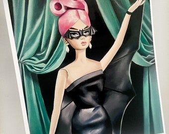 original art bat Lady silkstone doll / A4 art print / 'Battitude' / witchcraft / doll art / drawlloween / witchy woman / batwings