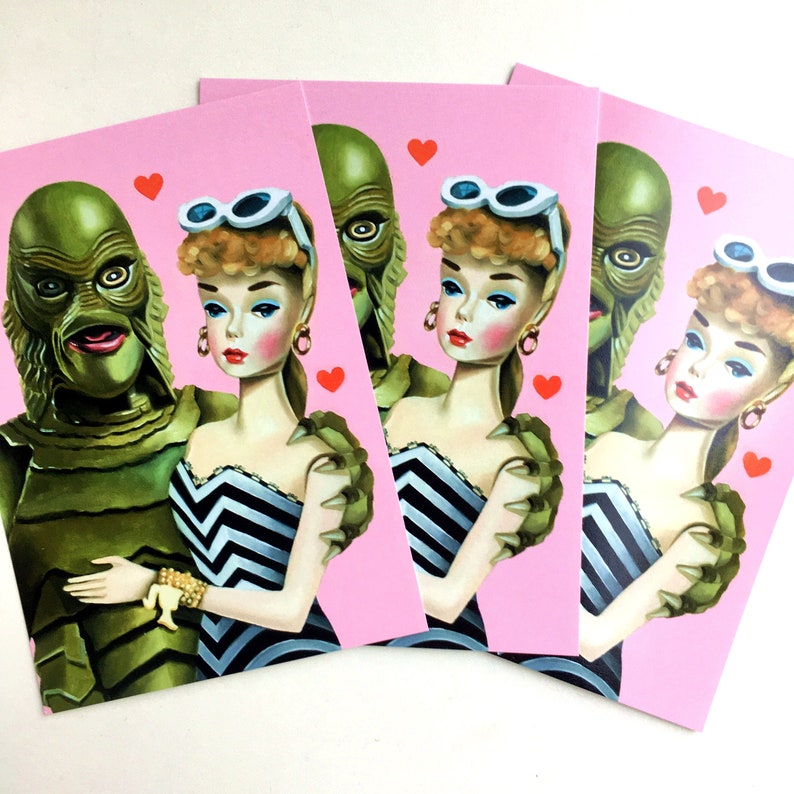 5 X Art Postcards / Vintage Barbie Doll / Creature From Black | Etsy