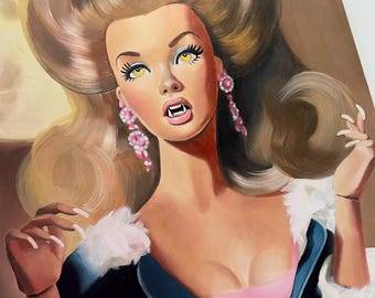12x16" Fine Art Print - a signed Giclee of my original oil painting "Hairwolf" / werewolf / femme fatale / pin-up / 80s / doll art