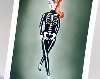 Skeleton doll / A4 art print / 'Trick or Treat' / witchcraft / doll art / drawlloween / halloween spells / silkstone