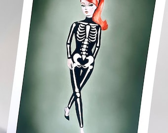 Skeleton doll / A4 art print / 'Trick or Treat' / witchcraft / doll art / drawlloween / halloween spells / silkstone