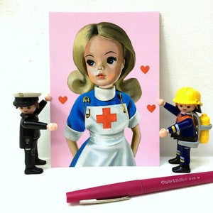 5 cartoline artistiche di ringraziamento NHS / bambola Sindy / infermiera, dottoressa, paramedico, badante / coronavirus / arte della bambola / biglietti di auguri / biglietto di pronta guarigione
