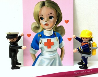 5 x Thankyou NHS art postcards / Sindy Doll / nurse doctor paramedic carer / corona virus / Doll Art / greetings cards / get well soon card