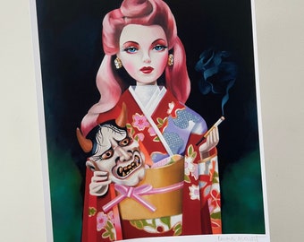 Gene Marshall Doll / A4 art print / 'Tainted Love' / witchcraft / doll art / drawlloween / retro spooky / yokai japanese mask