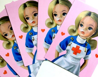 5 x Thankyou NHS art postcards / Sindy Doll / nurse doctor paramedic carer / corona virus / Doll Art / greetings cards / get well soon card