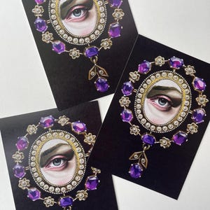 5 x cartes postales d'art / Lovers Eye / memento mori / Art miniature géorgien / améthyste / cristaux / creepy cute / carte de voeux / carte de remerciement