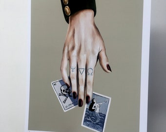Impresión artística A4 de Sailor's Ruin / Cartas de lotería calavera sirena / mermaid / witchcraft / alchemy / tattoos / drawlloween