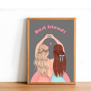 Custom Friend prints, Personalized Best Friend Portrait, Best friends illustration gift picture, Personalised Gift For Friend, DIGITAL