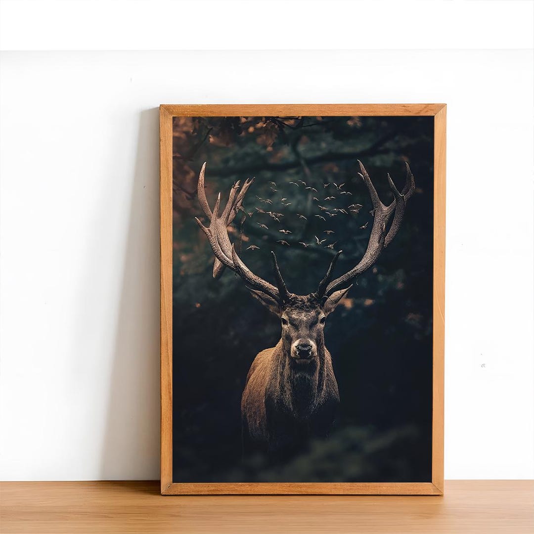 Vintage Deer Art Print Deer Forest Landscape Wall Art Home Decor Wall ...