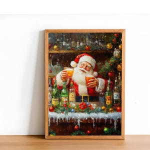 Funny Santa Claus Drinking Art, Christmas Wall Art, Holiday Bar Cart Print, Cocktail Santa Printable, Christmas Home Decor, Digital Art