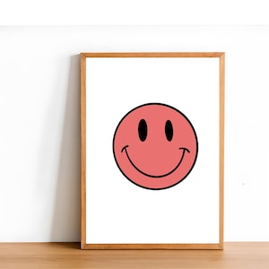 Impressão de rosto sorridente | Arte de parede de rosto feliz | Arte de rosto sorridente retrô | Decoração de rosto feliz | Self Love Club, Arte de parede de rosto sorridente | Download instantâneo