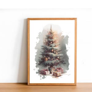 ヴィンテージクリスマスツリープリント | クリスマスウォールアート | 冬の常緑樹ウォールアート | ホリデープリントアート 素朴な松の木の絵画 デジタル