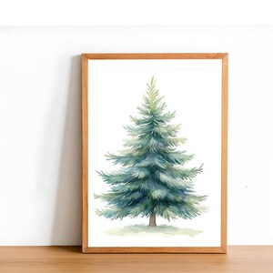 Pine Tree Print, Watercolor Painting, Botanical Art Print, Minimalist Home Decor Digital Artwork