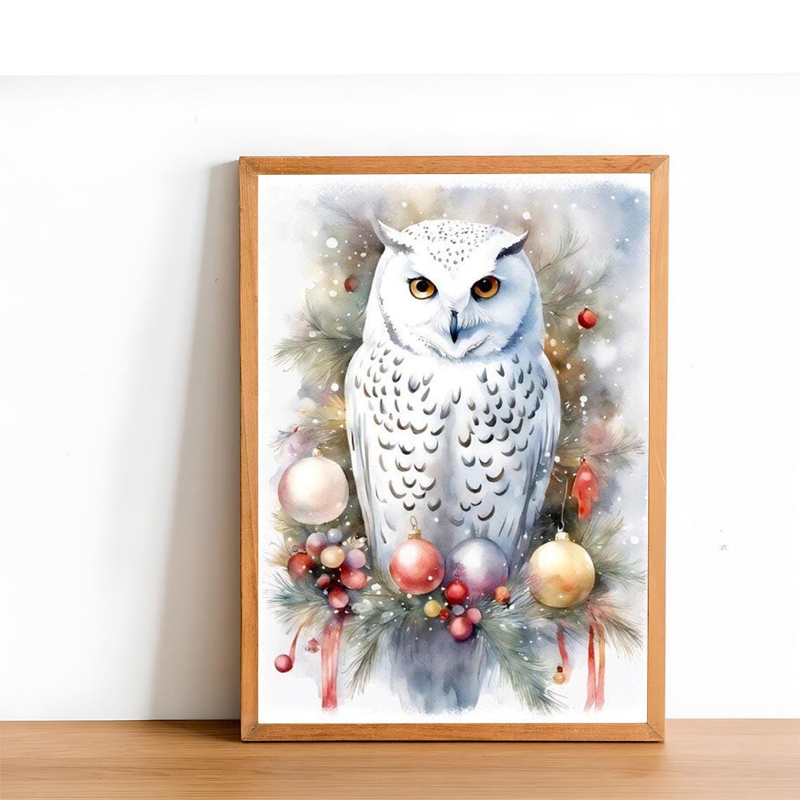 Vintage Farmhouse Christmas Print, Owl in Winter Painting, Printable Wall Art, Rustic Winter Scene, 