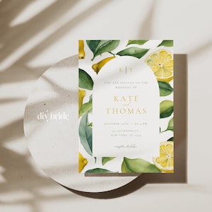 Lemon Italy Wedding Invitation INSTANT DOWNLOAD Yellow, Leaves, Leaf Wedding Invite, Editable Canva Template 0003