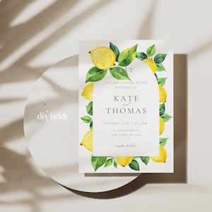 Citrus Fruits Italy Wedding Invitation INSTANT DOWNLOAD Yellow, Leaves, Leaf Wedding Invite, Editable Canva Template 0011