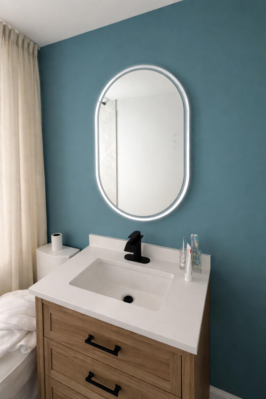 Oval LED Bathroom Mirror 24x36 Inch, Dimmable Anti-fog Vanity Lighted ...