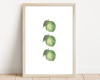 Three Limes Print | Watercolour Lime Wall Art | Green Fruit Kitchen Print | Minimalist Citrus Artwork | Digital Download