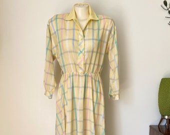 Schraeder Dress Print 80s Shirt Style Dress Vintage Dress 1980s Geometric Print Shift Button Front Shirt Dress Size 14P XL