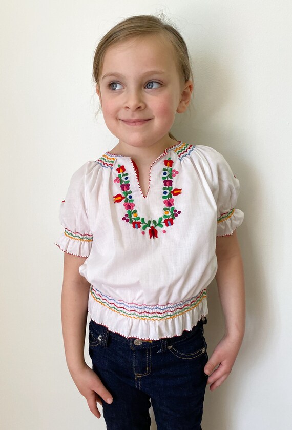 Vintage Hungarian Girls Embroidered Blouse