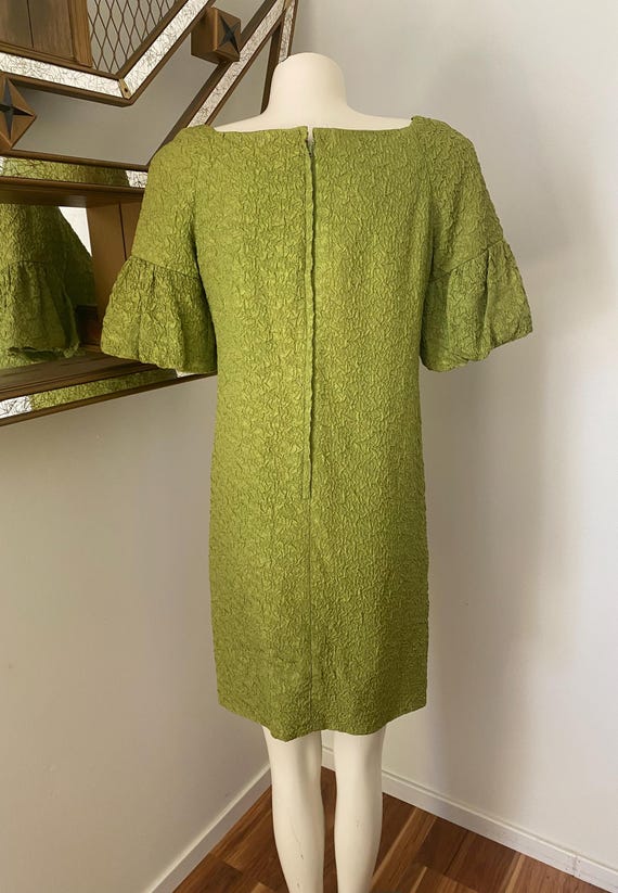 Vintage 60s Mod Textured Crepe Flutter Sleeve Gre… - image 3