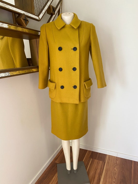 60s Mustard Wool Jacket Skirt Suit - image 2