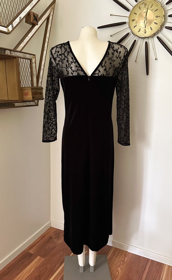 Vintage 90s Y2K Velour Black Maxi Evening Dress - image 5