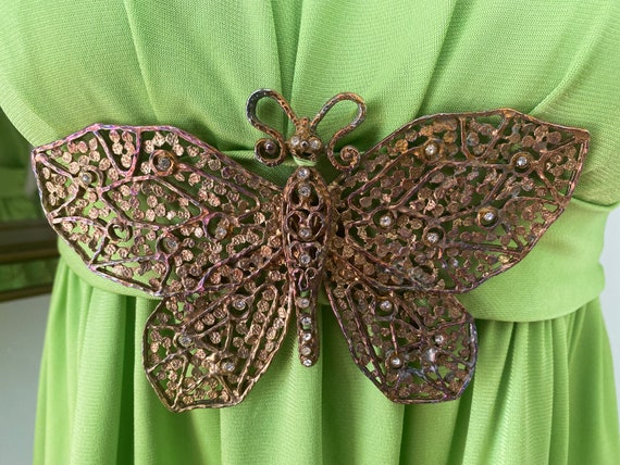 Vintage 70s Maxi Green Butterfly Dress - image 7