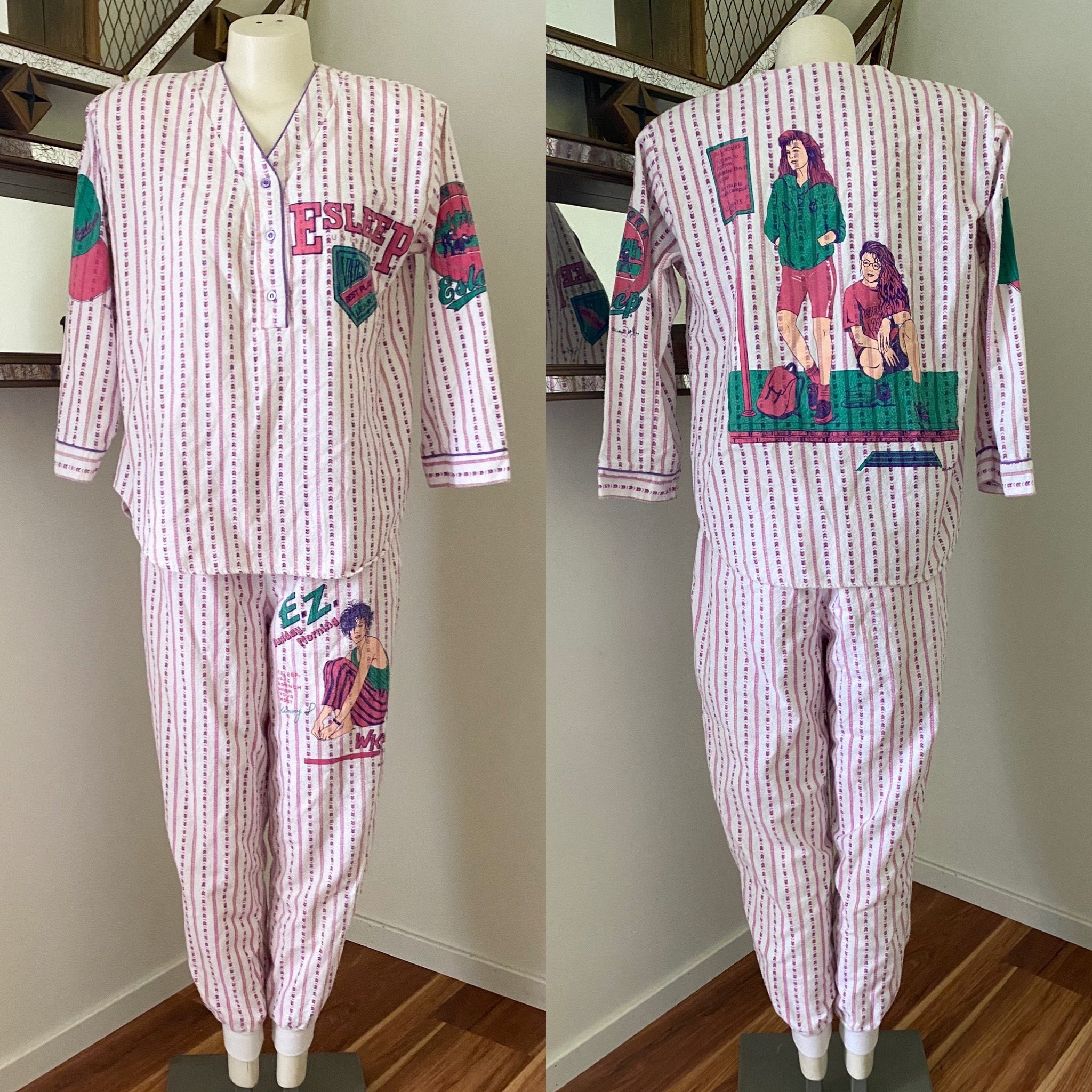 Vintage 90s Flannel Esleep Pjams Pajamas Etsy