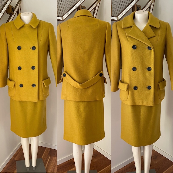 60s Mustard Wool Jacket Skirt Suit - image 1