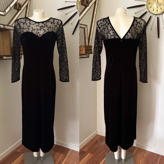 Vintage 90s Y2K Velour Black Maxi Evening Dress - image 1