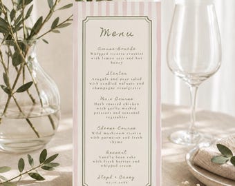Striped Pink and Green Menu Cards: Personalized Wedding Menu Cards