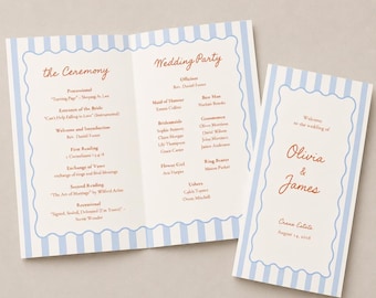 Striped Wavy Border Wedding Ceremony Program Booklet Order of Service Wedding Party Program