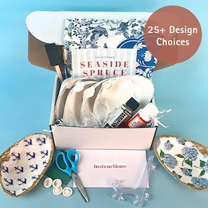 DIY Clam Shell Decoupage Set of 4 Kit for Crafting Party Beach Shell Art Kit Group Bonding Activity for Family and Friends Giftable Package – adult craft kit