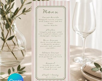 Striped Pink and Green Menu Cards: Personalized Wedding Menu Cards