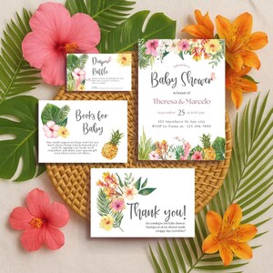 Tropische babyshower uitnodigingsbundel voor babyshower Luierloterij Bedankkaart en boekkaart Hawaiiaanse babyshower Luau-feestdecoraties