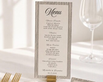 Striped Black and White Menu Cards: Personalized Wedding Menu Cards