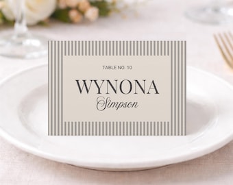 Elegant Black Striped Table Tent Place Cards: Wedding Guest Name Settings Minimalist Wedding Seating Card Modern Style Trendy Event Seating