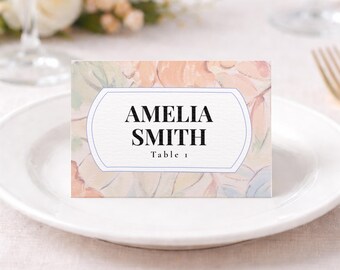 Colorful Floral Place Cards Gold Botanical Escort Cards Folded Table Tent Name Cards Pastel Personalized Wedding Seating Cards